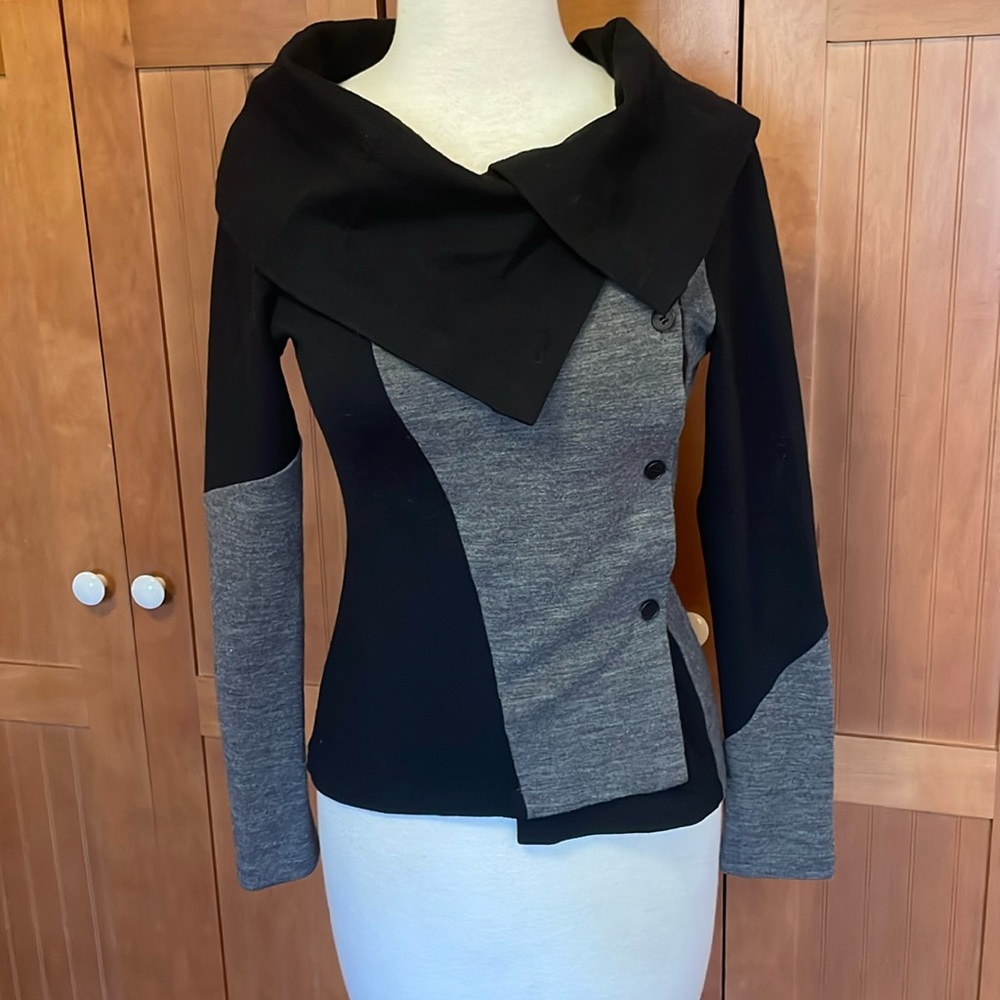 Morgan Le Fay wool blend black and gray sweater.